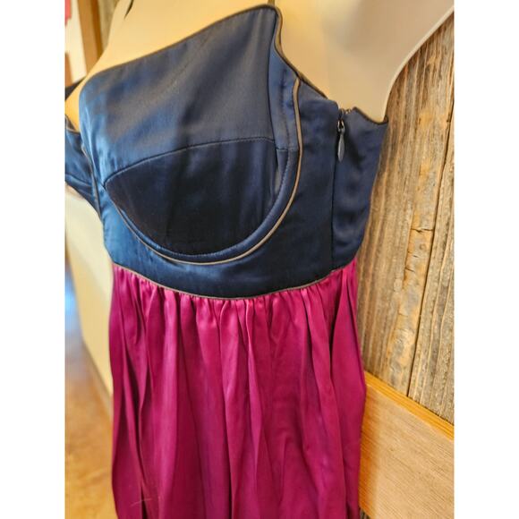 Full circle 100 % silk corset style fuchsia dress side zip midi flirty EUC 8/XS - Picture 3 of 9